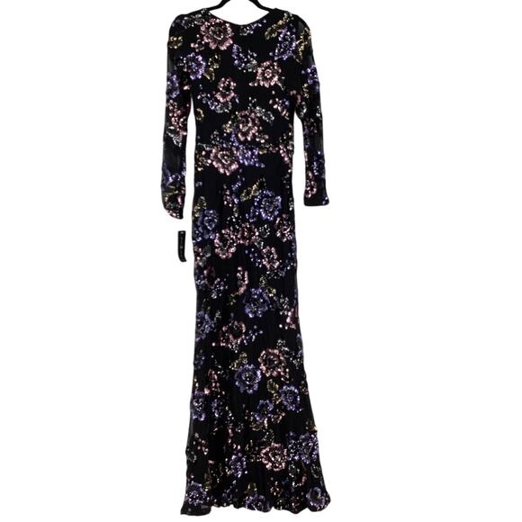 Betsy & Adam Womens 6 Black Floral Sequin Sheath Gown Dress Long Sleeve OS15-11 - Picture 7 of 10